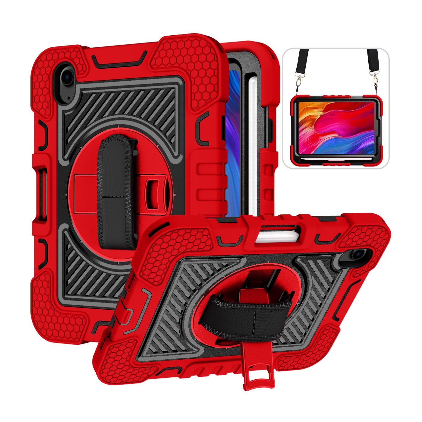 TOZIZO Red Shockproof Armor Case for iPad mini 6 with 360° Rotating Kickstand & Carry Straps for Field Service Teams