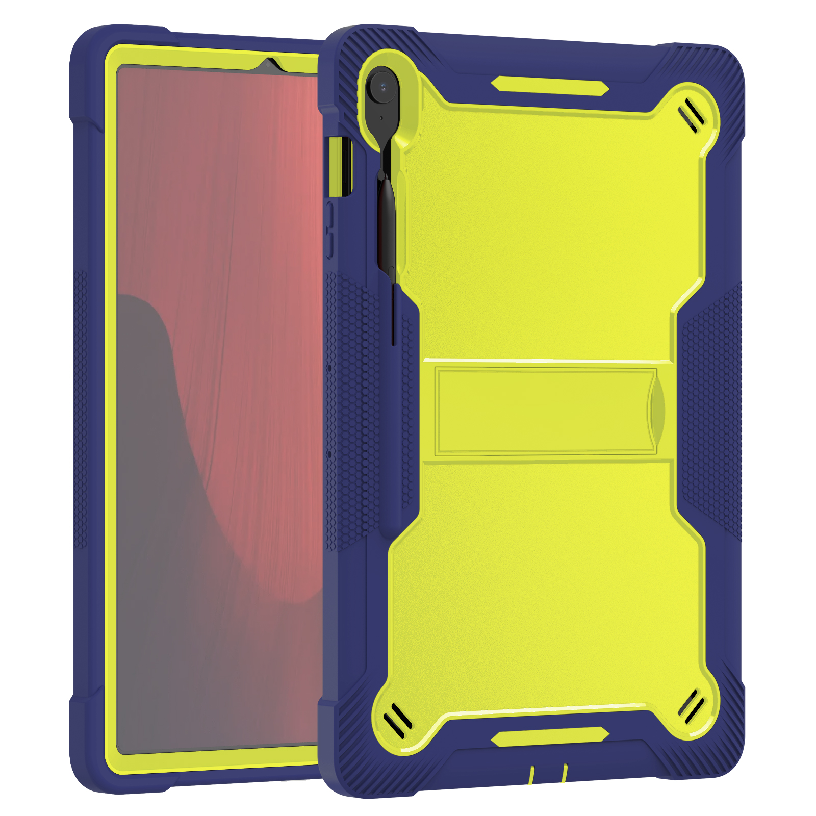 TOZIZO Navy Blue Business Protection Case for Samsung Tab S10 FE+, 3-Layer Shockproof Silicone PC Armor with Foldable Desk Stand