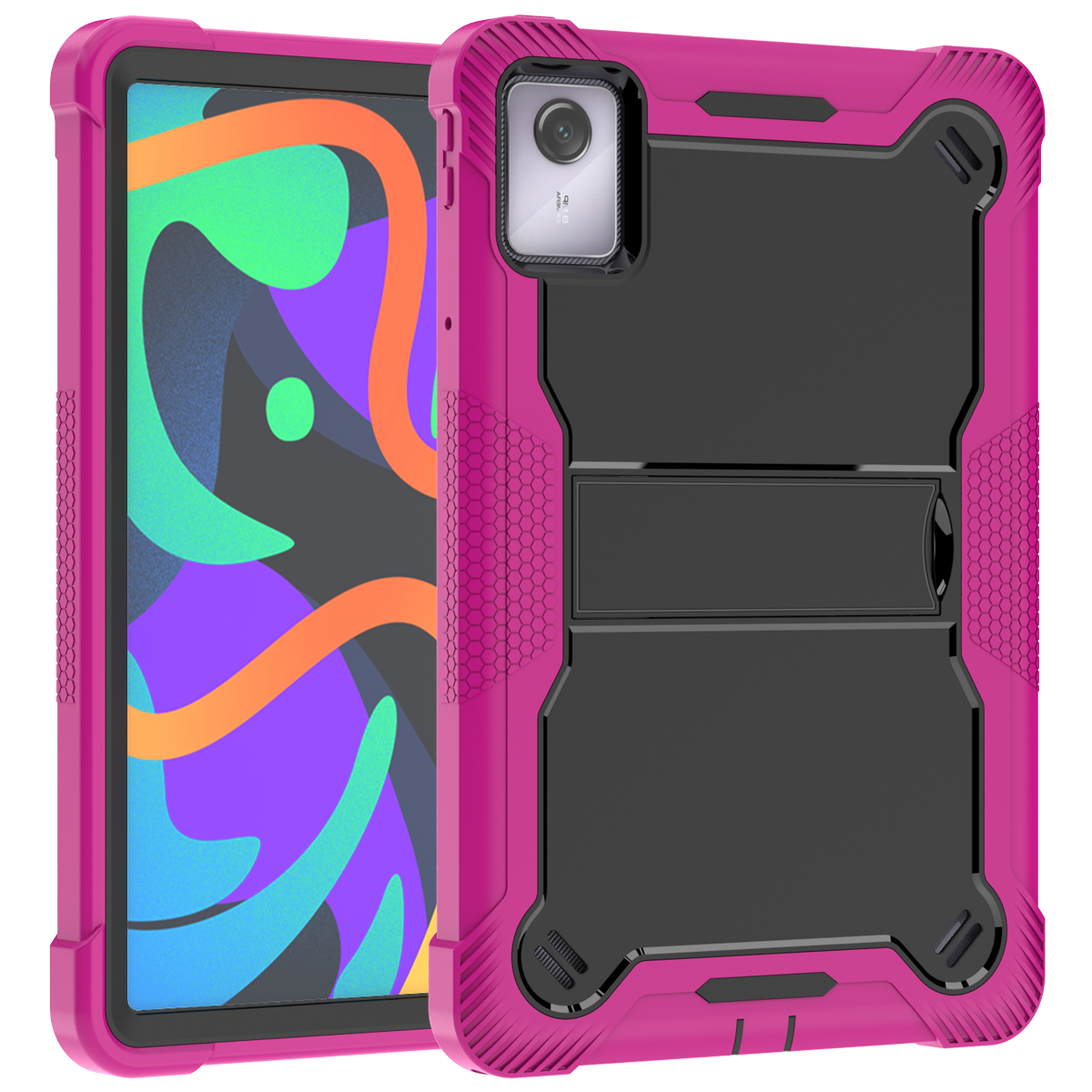 TOZIZO Rose Red Worksite Rugged Case for Lenovo Tab M11 2024 | Impact Resistant PC Silicone Stand
