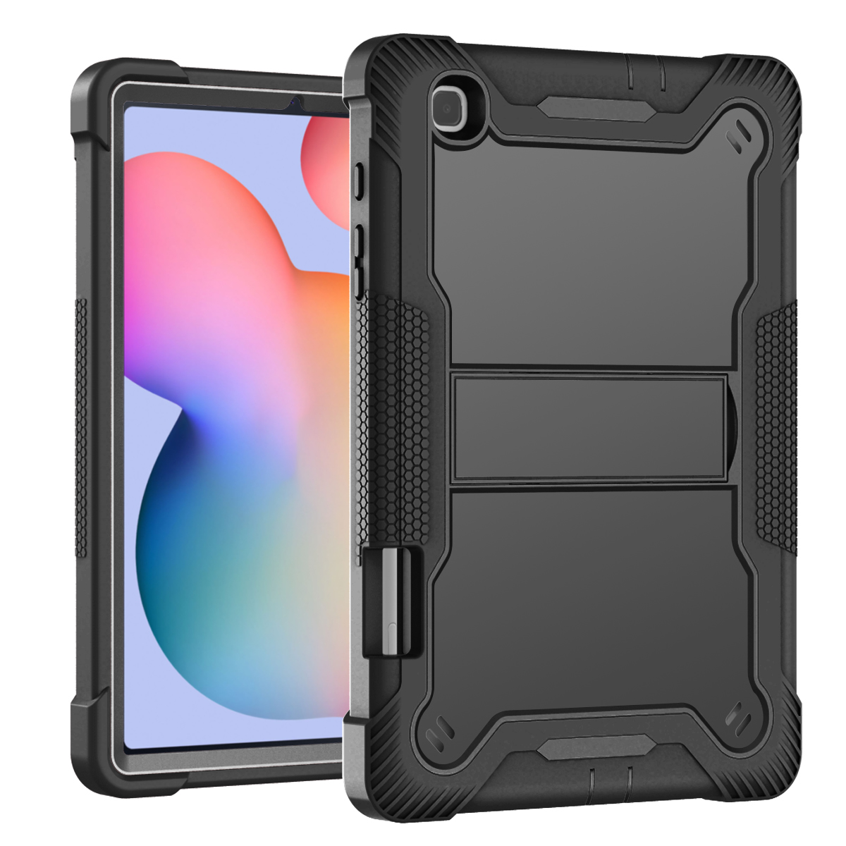 TOZIZO Black Heavy Duty Case for Samsung Tab S6 Lite | 3-Layer Rugged Cover with Foldable Stand