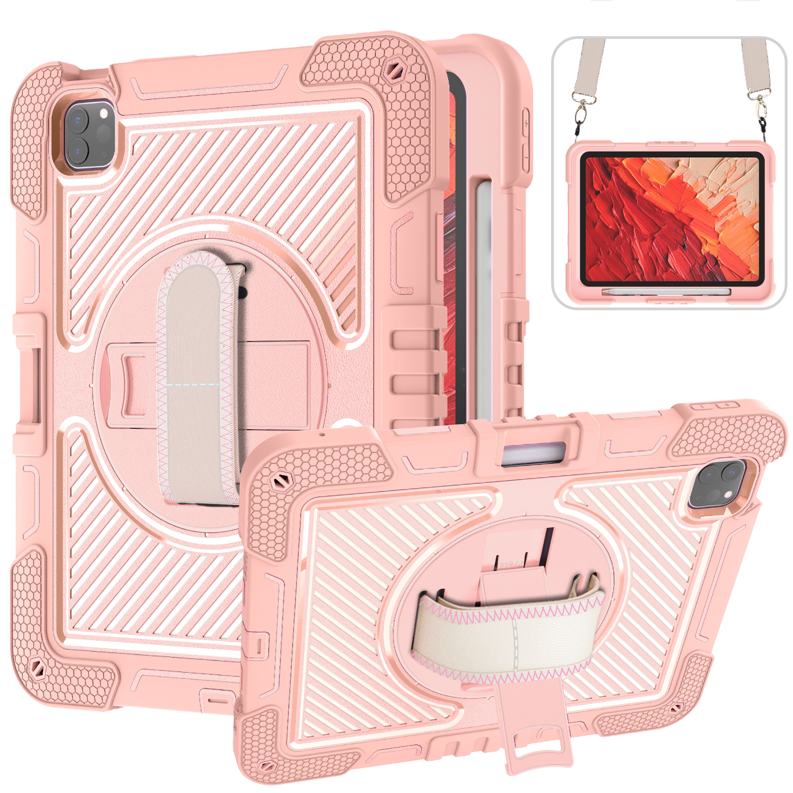 TOZIZO for iPad Pro 11 2024 Rose Gold Business Protective Cover with 360° Stand & Adjustable Hand Grip