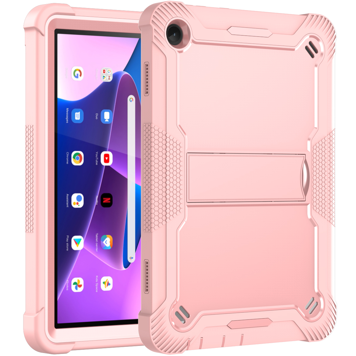 TOZIZO Rose Gold Shockproof Case for Lenovo Tab M10 | Wholesale 3-Layer Protective Cover with Foldable Stand