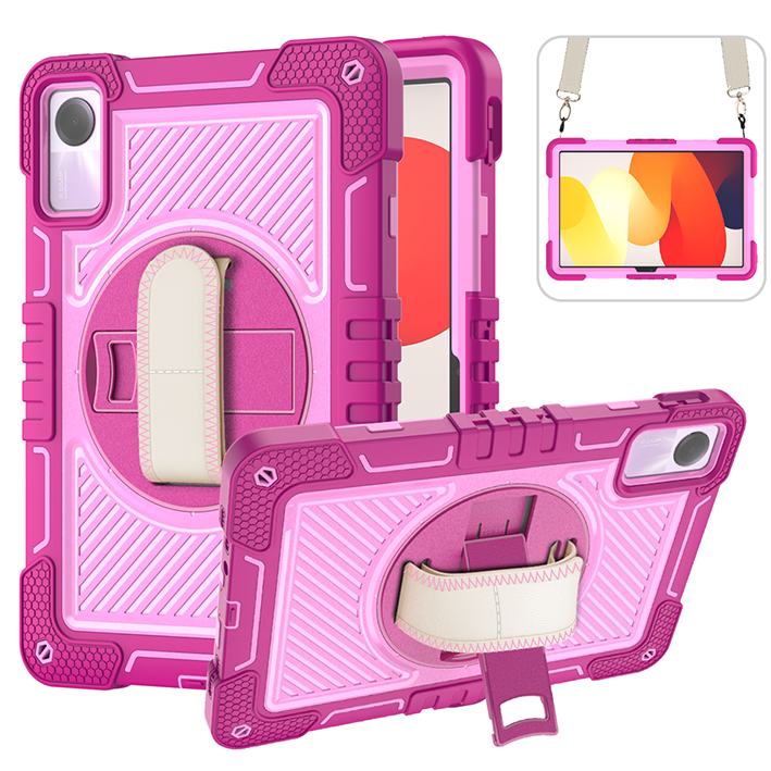 TOZIZO Rose Red Commercial Protective Case for Redmi Pad SE Rotating Kickstand Carry System