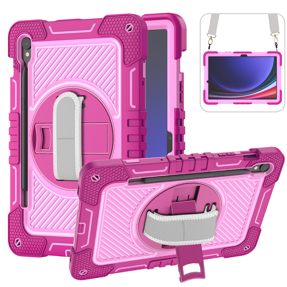 TOZIZO Rose Red Commercial Protective Case for Samsung Tab S9, 3-Layer Anti-Slip Armor with 360° Rotating Kickstand