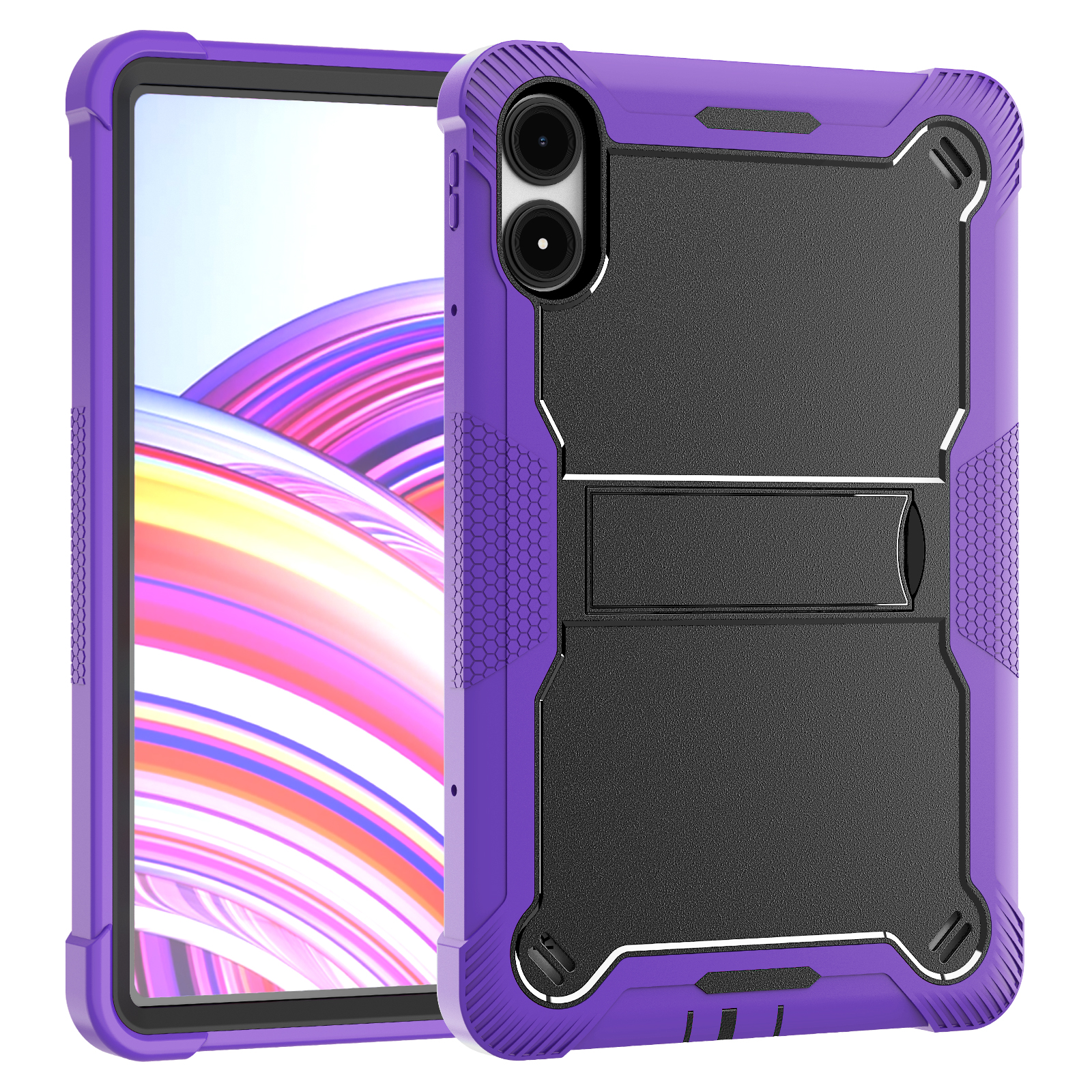 TOZIZO Purple Black Industrial Style Armor Case for Redmi Pad Pro 12.1 with Foldable Multi-Angle Stand, Drop Shock Dust Resistant Hybrid Cover