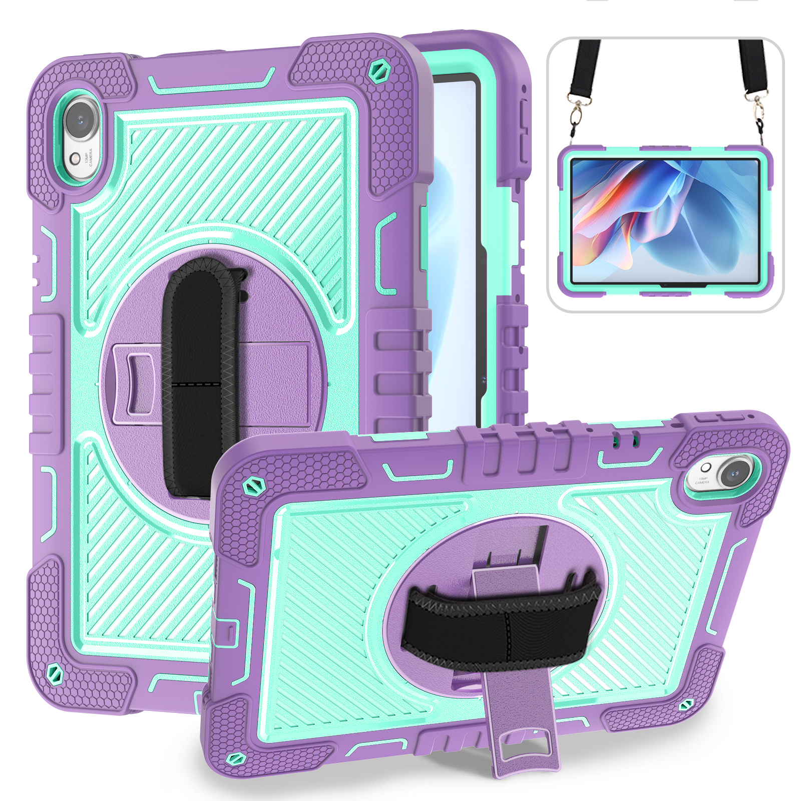 TOZIZO Purple Mint 360° Rotating Case for Huawei MatePad 11 with Hand Strap, Shoulder Strap & Rugged Shell