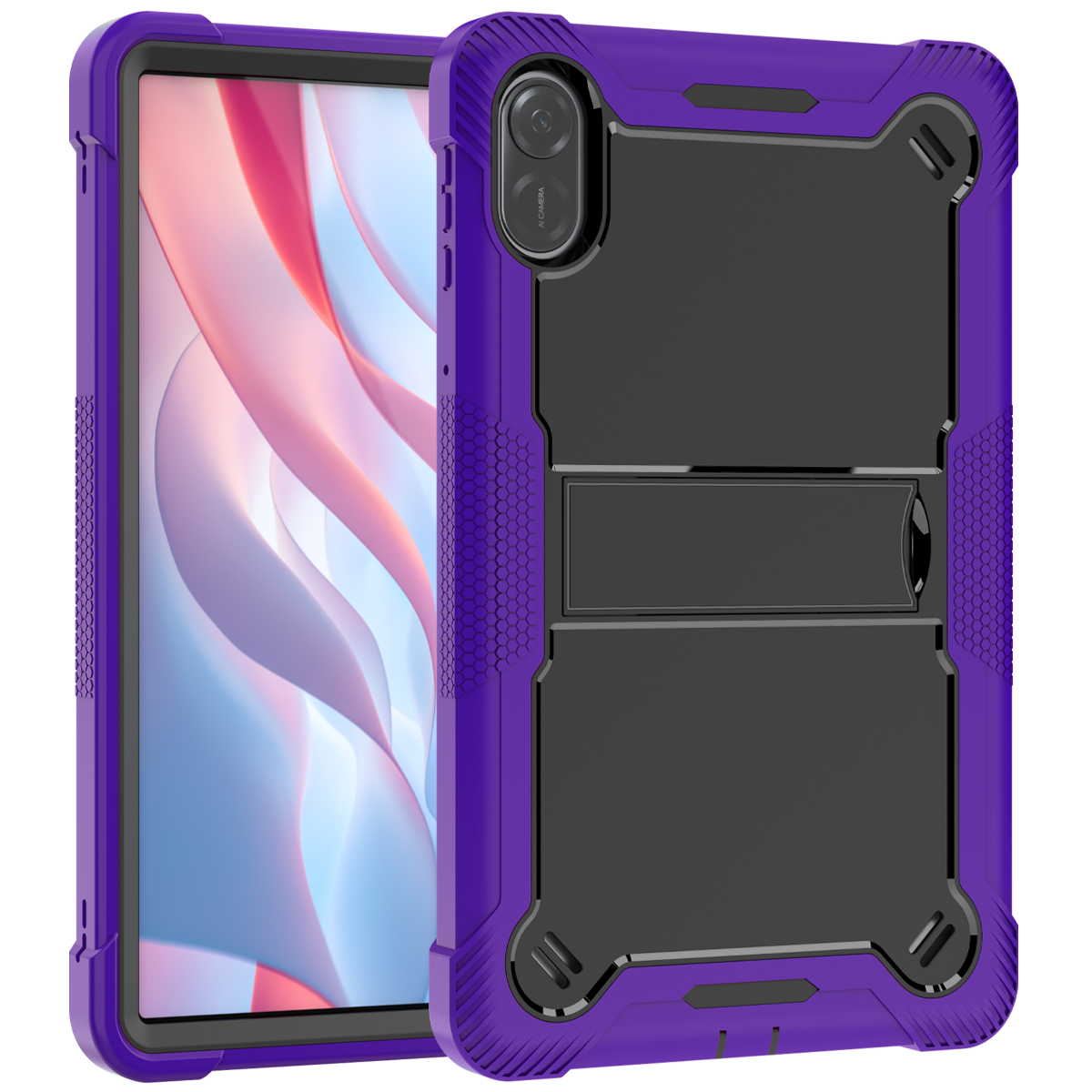 TOZIZO Purple Black Education Rugged Case for Honor Pad X9 | Foldable Multi-Angle Landscape Stand, Silicone PC 3-in-1 Cover for Schools, Training & Shared Devices