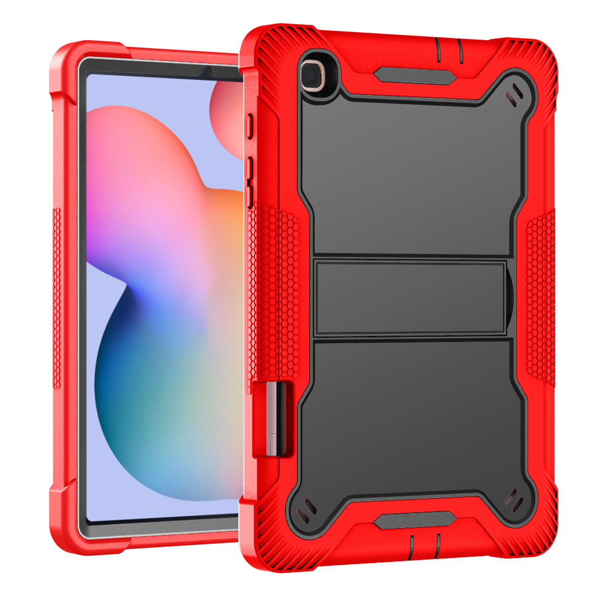 TOZIZO Red Black Shockproof Armor for Samsung Tab S6 Lite | Wholesale Foldable Stand Tablet Case