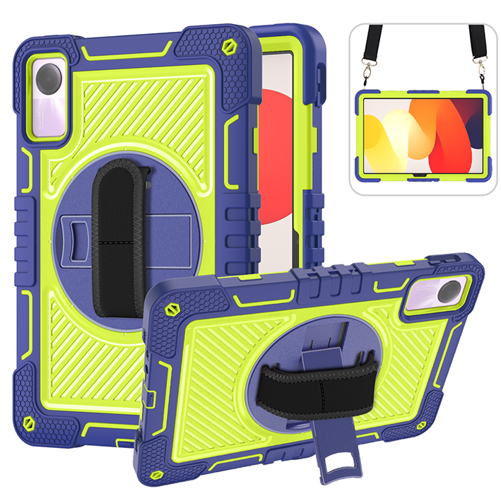 TOZIZO Navy Blue Industrial Rugged Case for Redmi Pad SE 360° Kickstand & Shoulder Carry