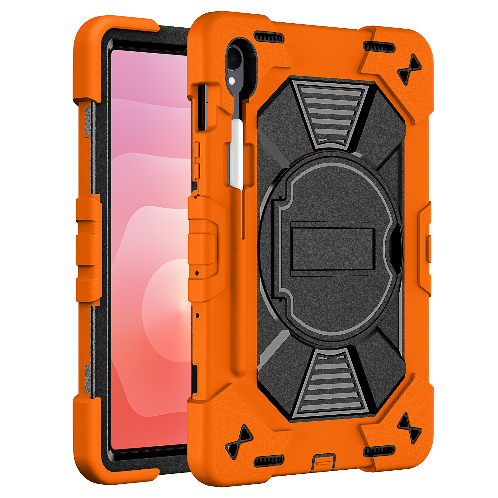 TOZIZO Orange OEM ODM Case for Samsung Galaxy Tab S9/S9 FE 3-in-1 Shockproof Silicone PC Stand Cover