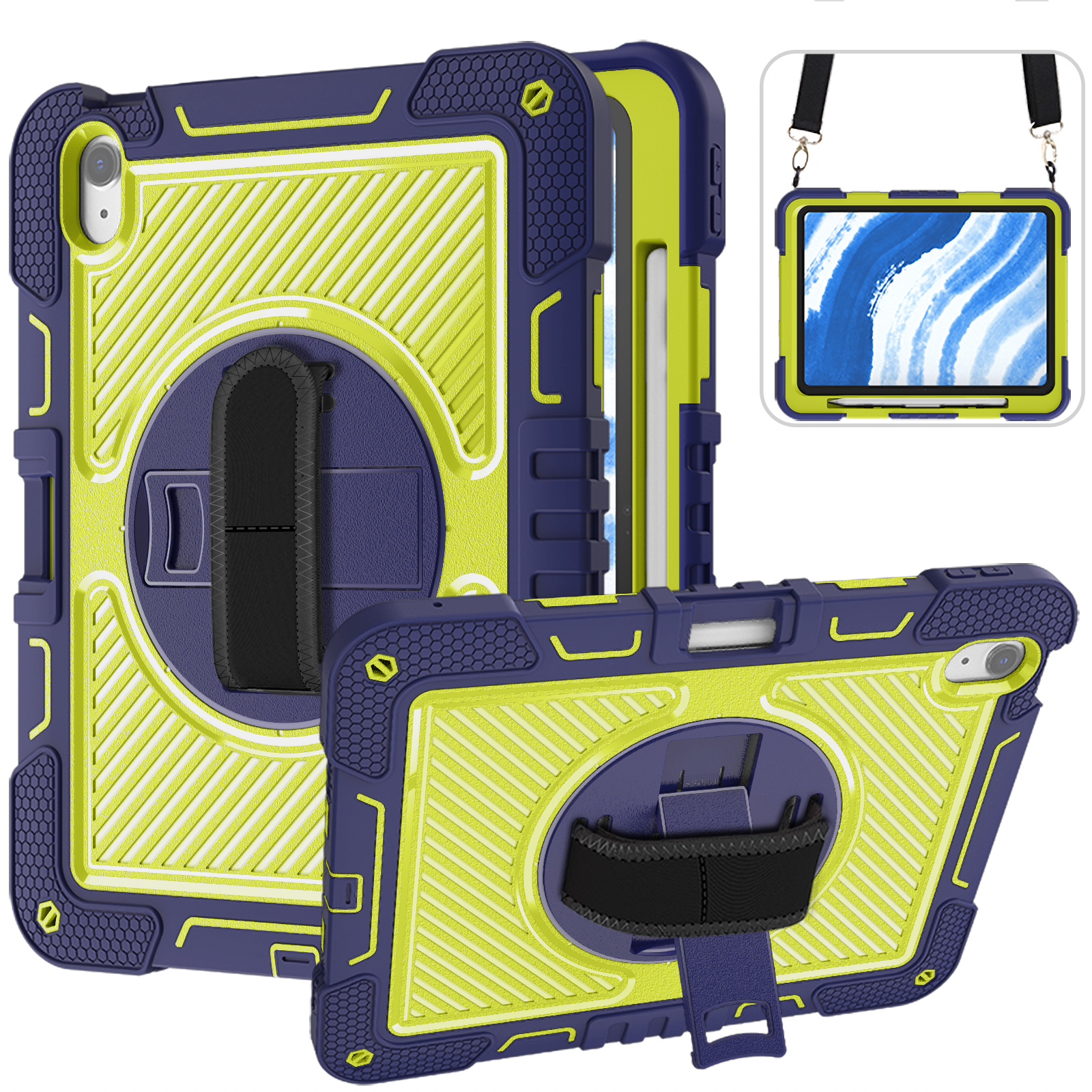TOZIZO Navy Blue Industrial Case for iPad Air 11 with 360° Swivel Stand & Hands-Free Carry System
