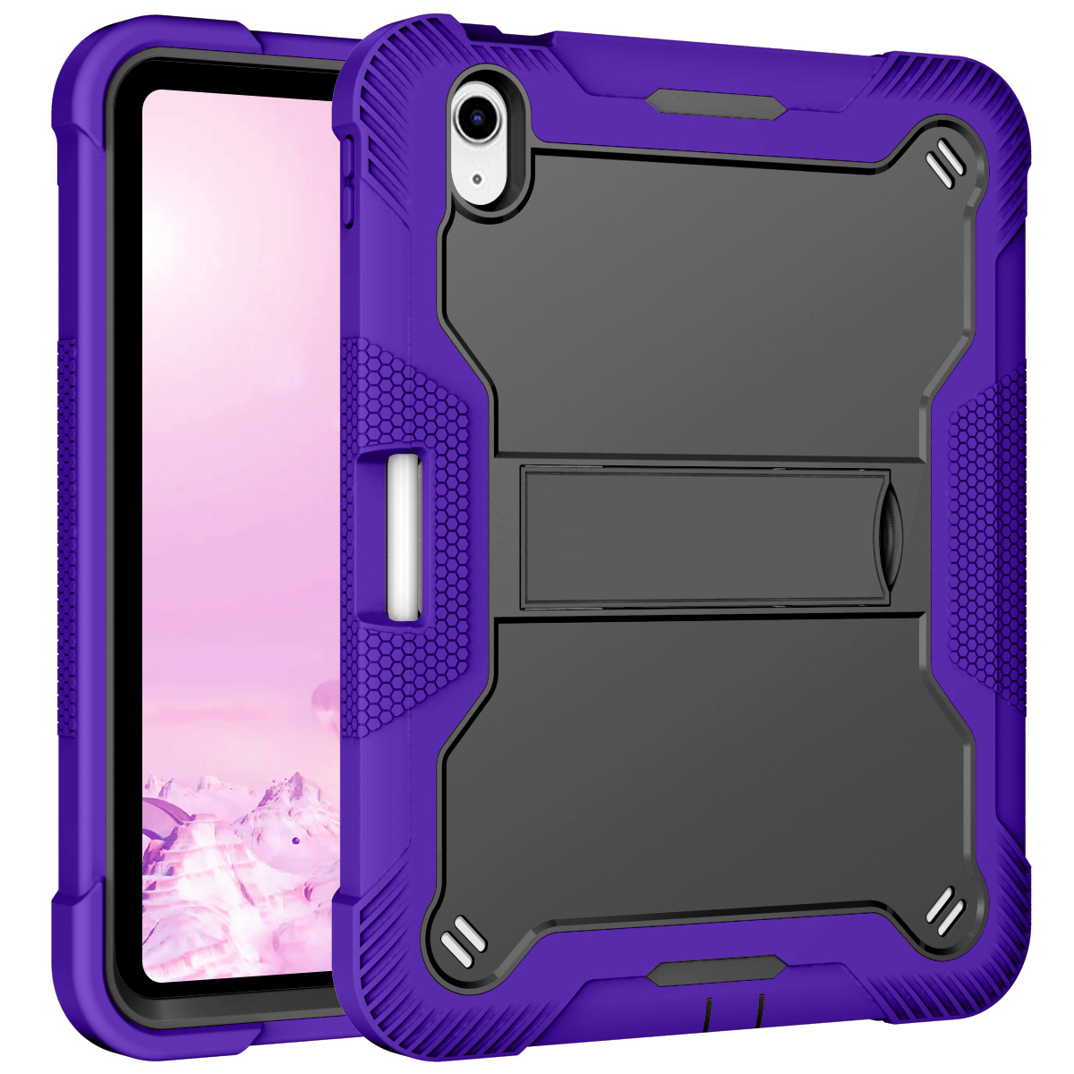 TOZIZO Secure Grip Case for iPad 10th 2022, Anti-Slip Dust-Resistant Silicone PC Protective Shell with Foldable Stand - Grey Mint