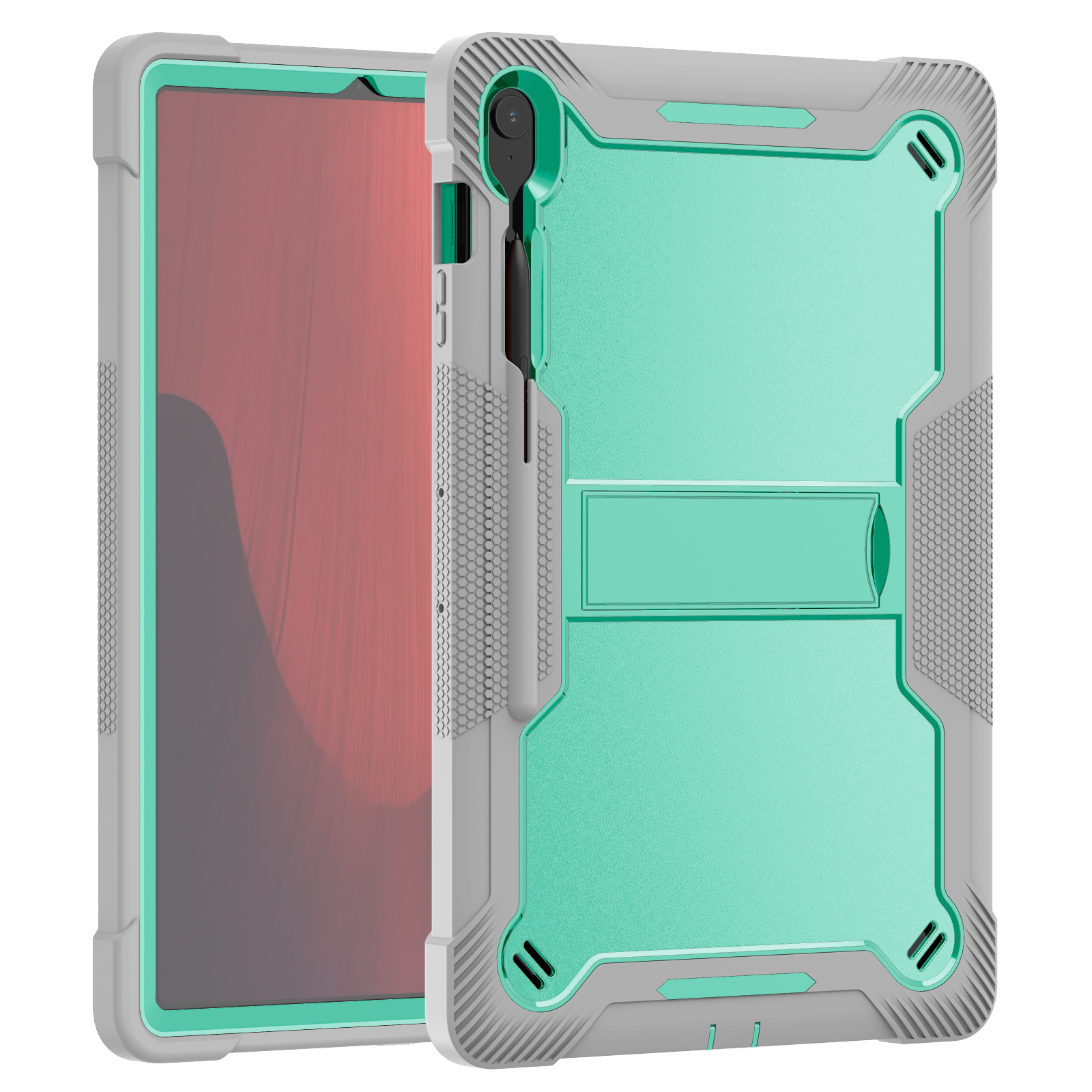 TOZIZO Grey Mint School & Family Case for Samsung Tab S10 FE+, Shockproof 3-Layer Silicone PC Cover with Foldable Landscape Stand