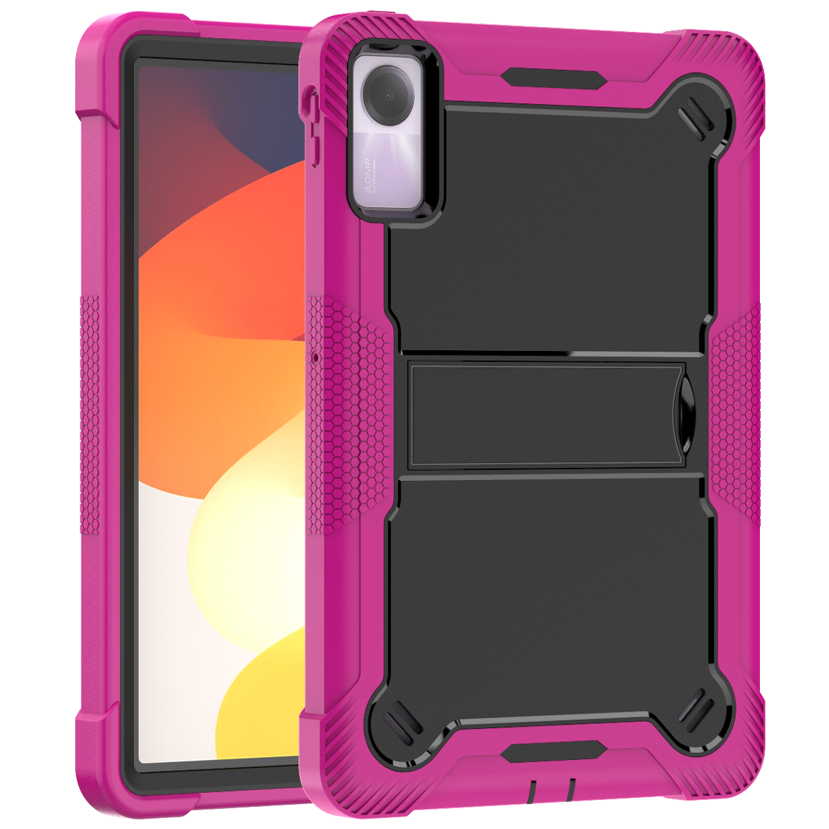 TOZIZO Rose Red Rugged Armor Case for Xiaomi Redmi Pad SE | Heavy Duty Silicone PC Landscape Stand Cover for Distributors
