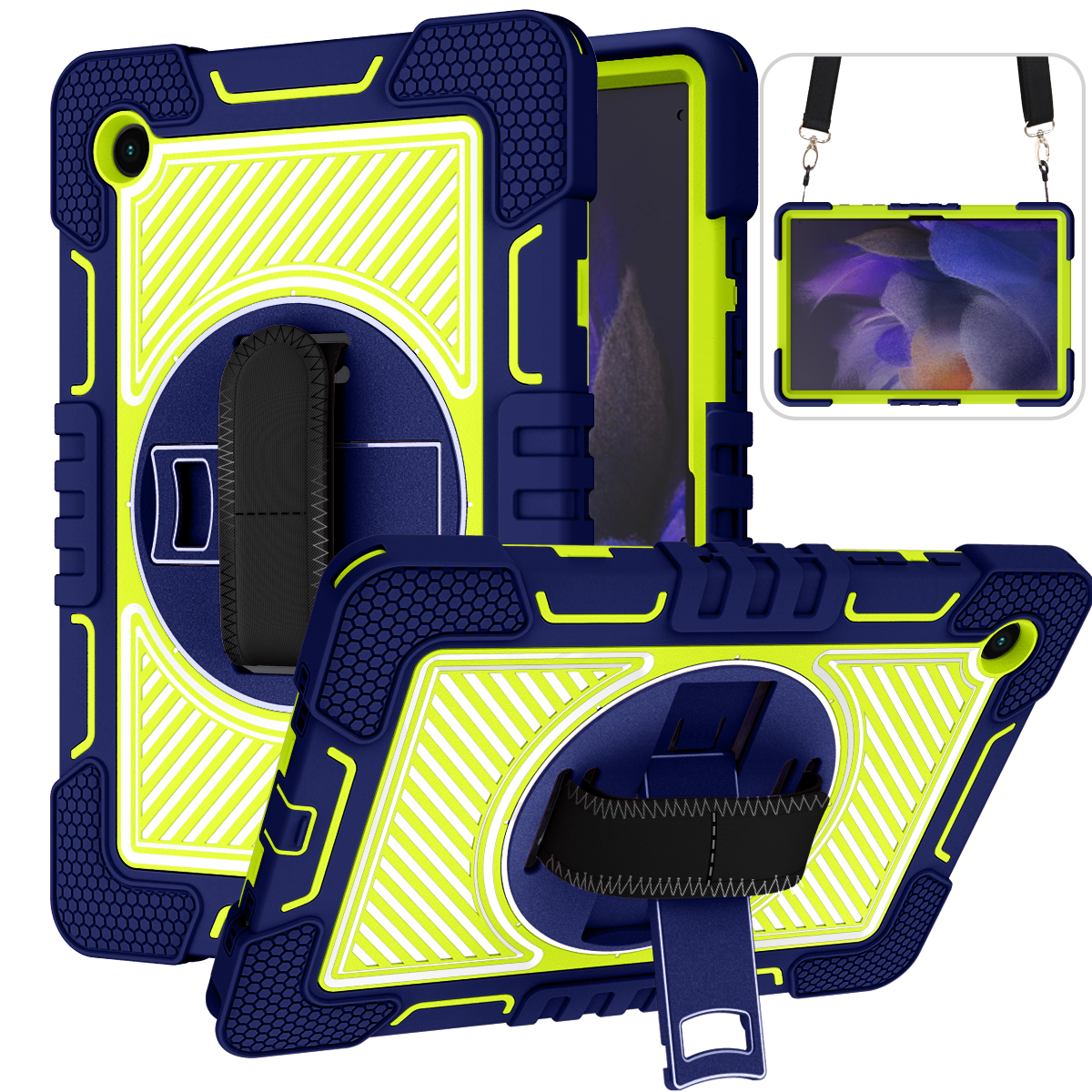 TOZIZO Navy Blue 360° Swivel Armor Case for Samsung Tab A8 2021 with Hand Strap & Wide Shoulder Strap | Logistics Fleet Supply