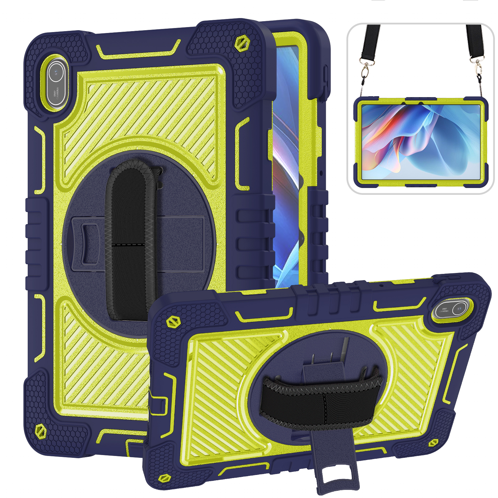 TOZIZO Navy Blue Industrial Case for Huawei MatePad SE 11, Rugged PC Silicone Armor with Rotating Stand & Straps