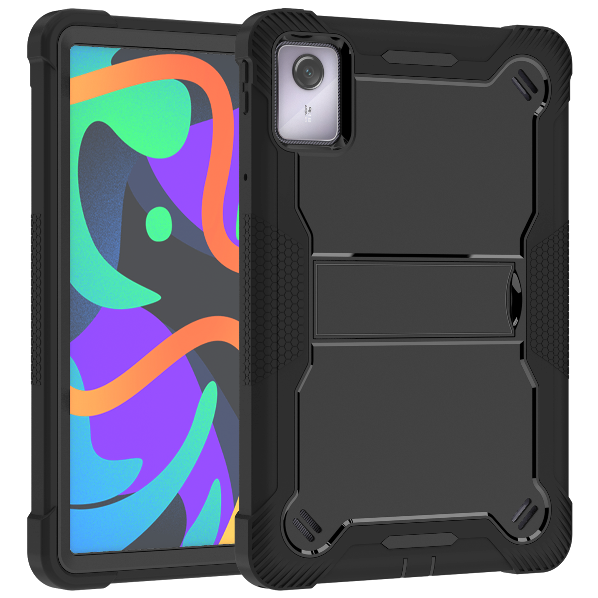 TOZIZO Black Enterprise Rugged Case for Lenovo Tab M11 2024 | 3-Layer PC Silicone Foldable Stand