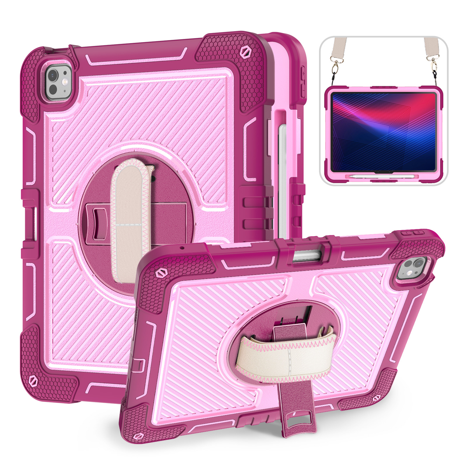 TOZIZO Rose Red 360° Rotating Heavy Duty Case for iPad Pro 13 | Hand Strap Shoulder Strap Private Label Cover