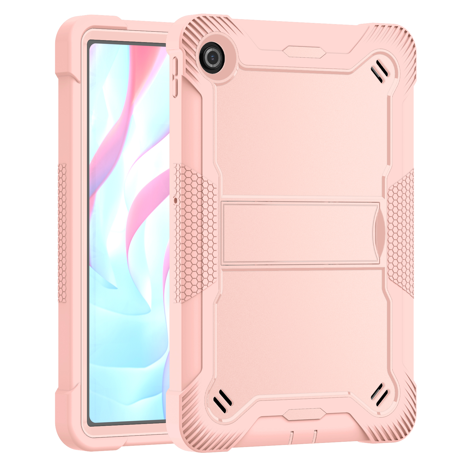 TOZIZO Rose Gold Lenovo Zhaoyang K10C 10.1 Rugged Cover – Silicone PC Multi-Angle Stand Case for Retail & Corporate Programs