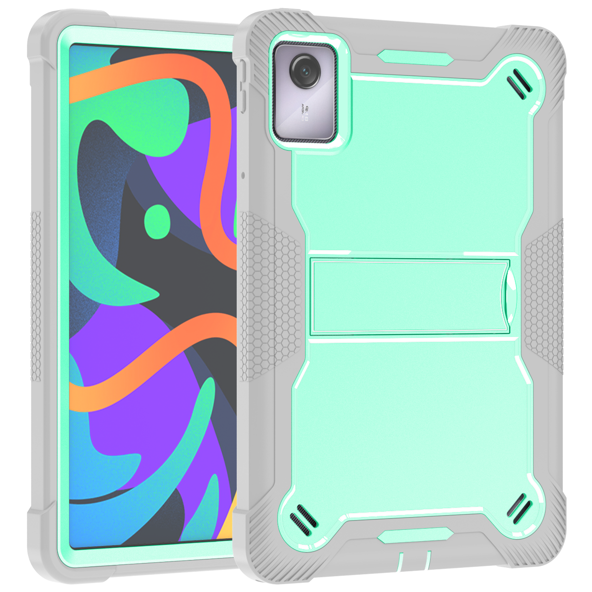 TOZIZO Grey Mint Tablet Protection Case for Xiaoxin Pad 12.1 2025 Silicone PC 3-in-1 Shockproof Cover with Foldable Multi-Angle Stand Wholesale
