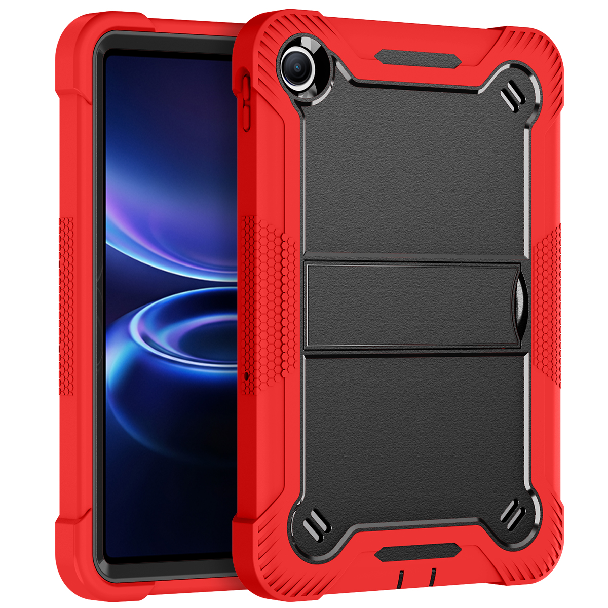 TOZIZO Red Black Heavy Duty Armor Case for Redmi Pad2 SE, Anti-Drop Anti-Slip Silicone PC Cover with Folding Landscape Stand