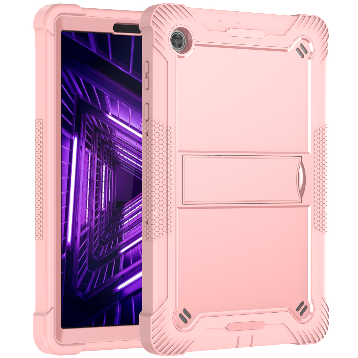 TOZIZO Rose Gold Full-Body Protective Hybrid Case with Multi-Angle Landscape Stand for Lenovo M10 Plus X606