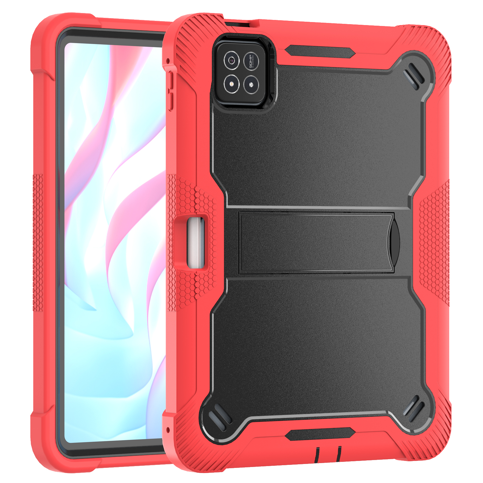 TOZIZO Red Black Heavy Duty Case for Xiaomi Pad 7 / 7 Pro, 3-in-1 Shockproof Silicone PC Armor with Foldable Landscape Stand