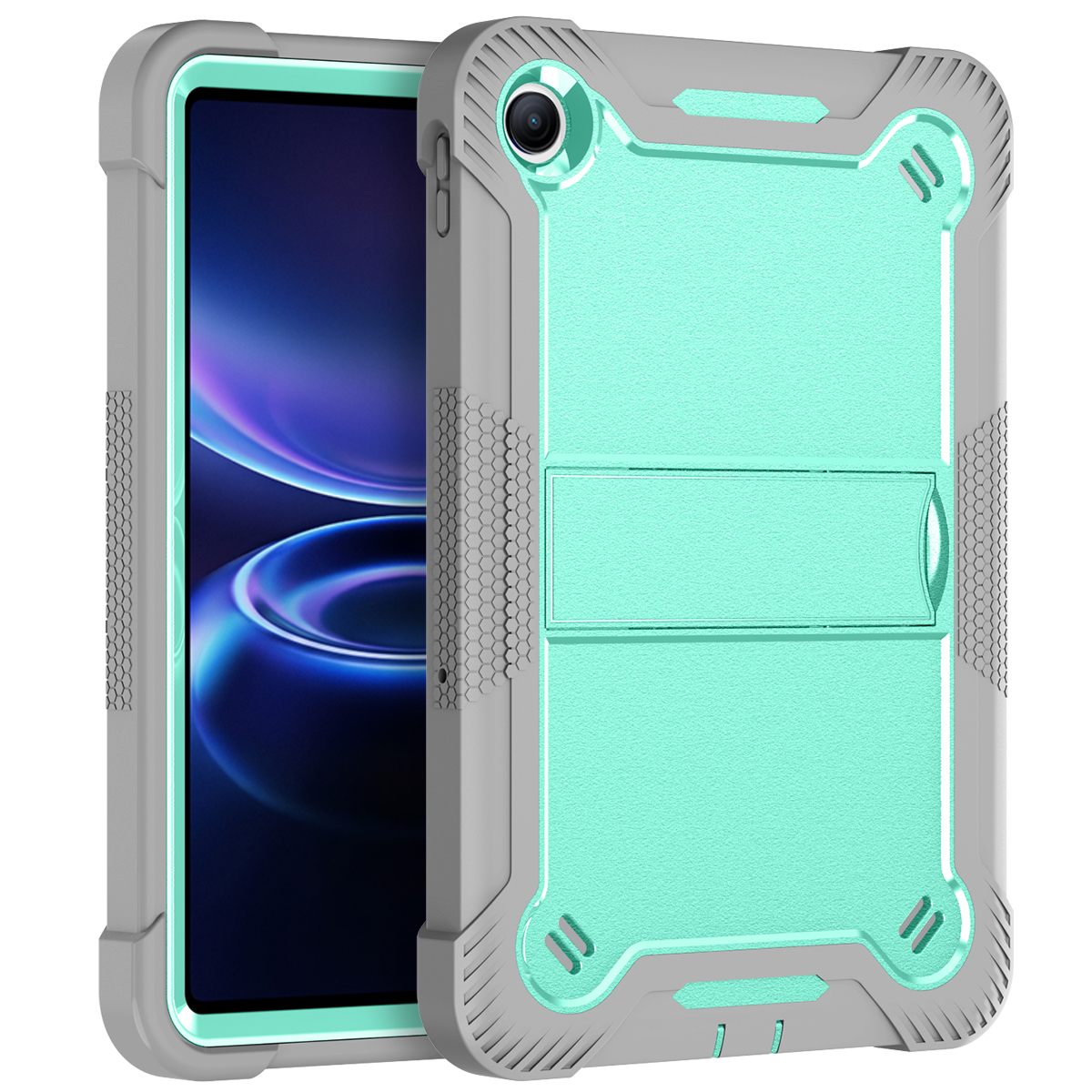 TOZIZO Grey Mint Education Protective Case for Redmi Pad2 SE, Anti-Slip 3-Layer Hybrid Cover with Foldable Landscape Stand