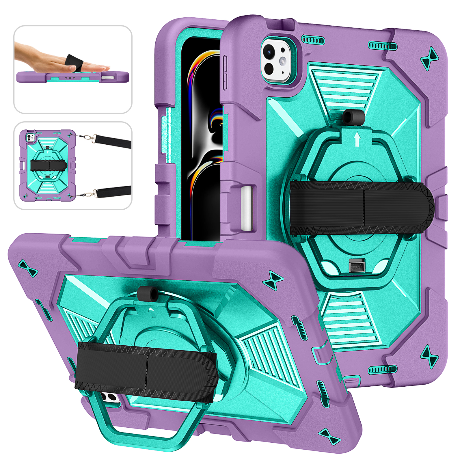 TOZIZO Purple Mint Heavy Duty Case for iPad Pro 11 with Hand Strap, Shoulder Strap & 3-Layer Protection