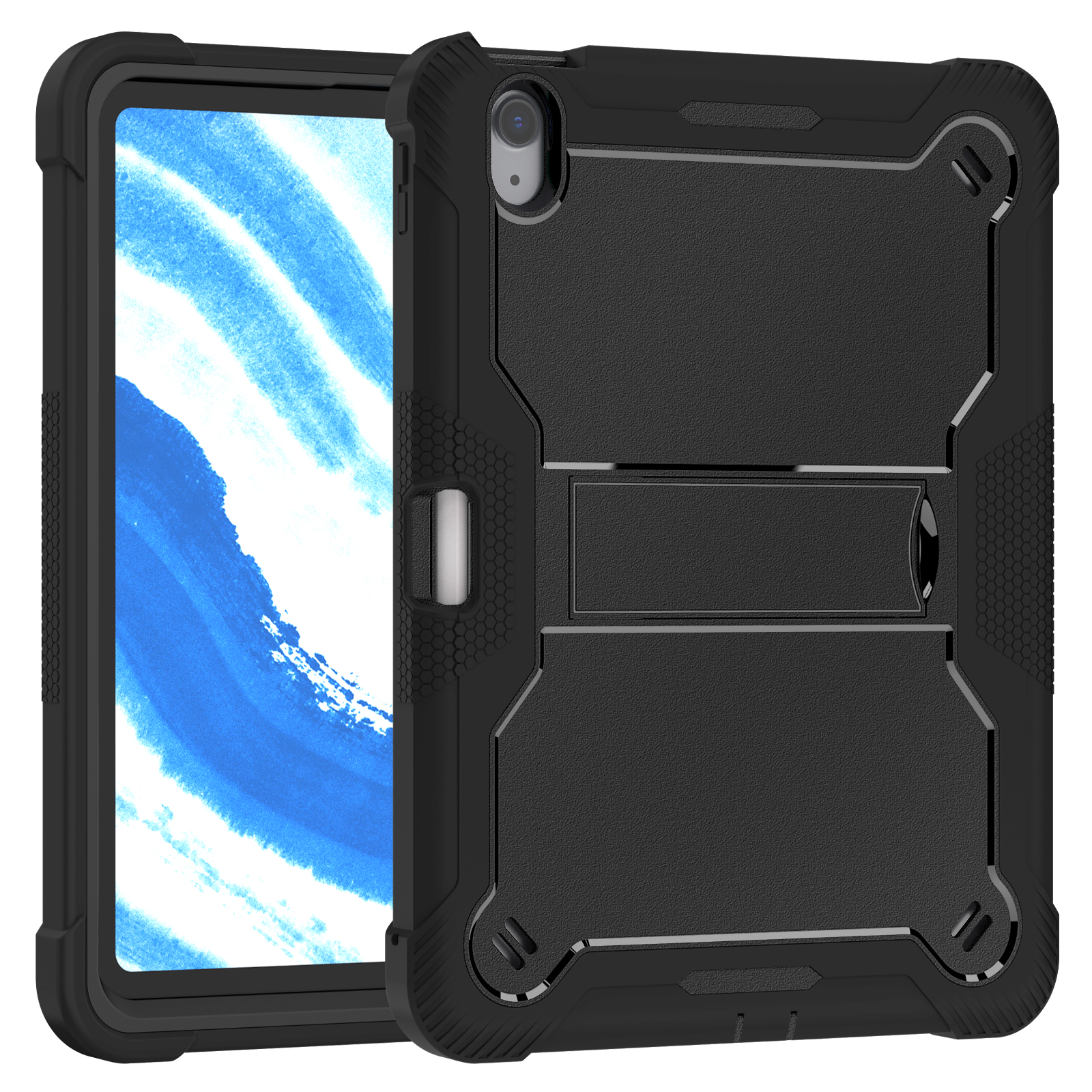 TOZIZO Black Rugged 3-Layer Case for iPad Air 11 with Foldable Landscape Stand | B2B Wholesale Protective Cover