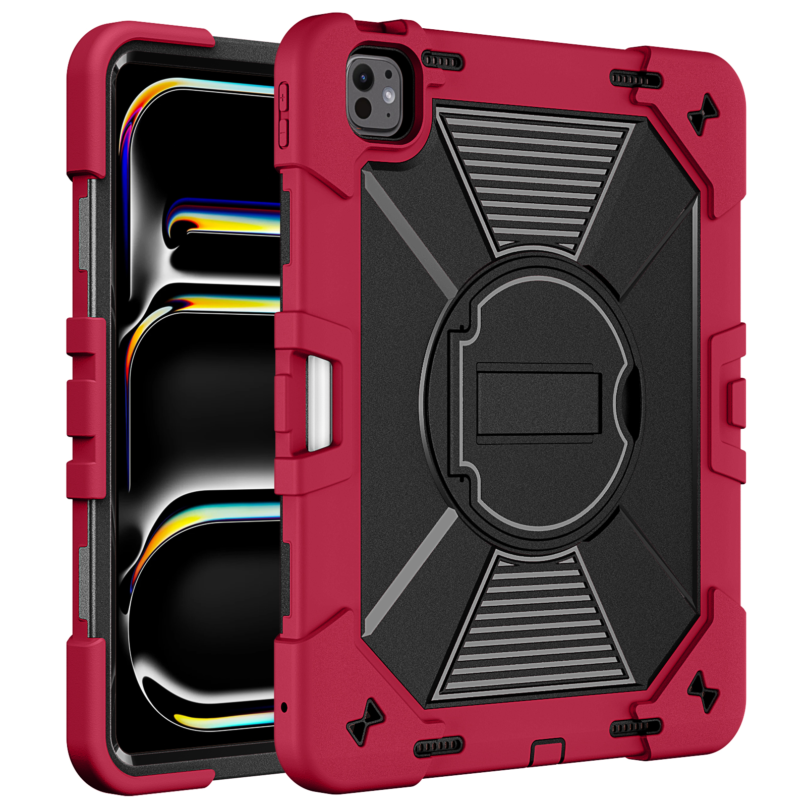TOZIZO Wine Red Retail Protective Case for iPad Air 13 / iPad Pro 13, Full-Body Silicone PC Armor with Foldable Stand