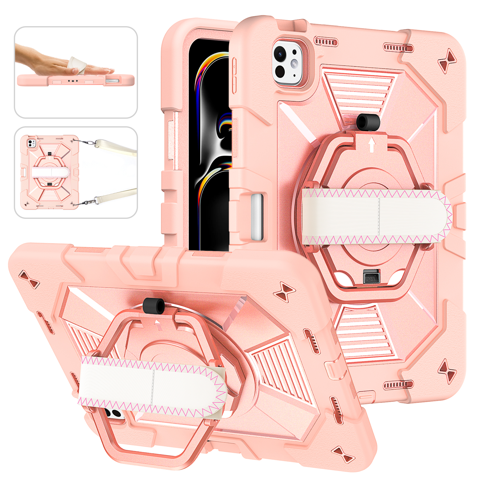 TOZIZO Rose Gold Carry Case for iPad Pro 11 with Adjustable Hand Strap, Shoulder Strap & Multi-Angle Stand