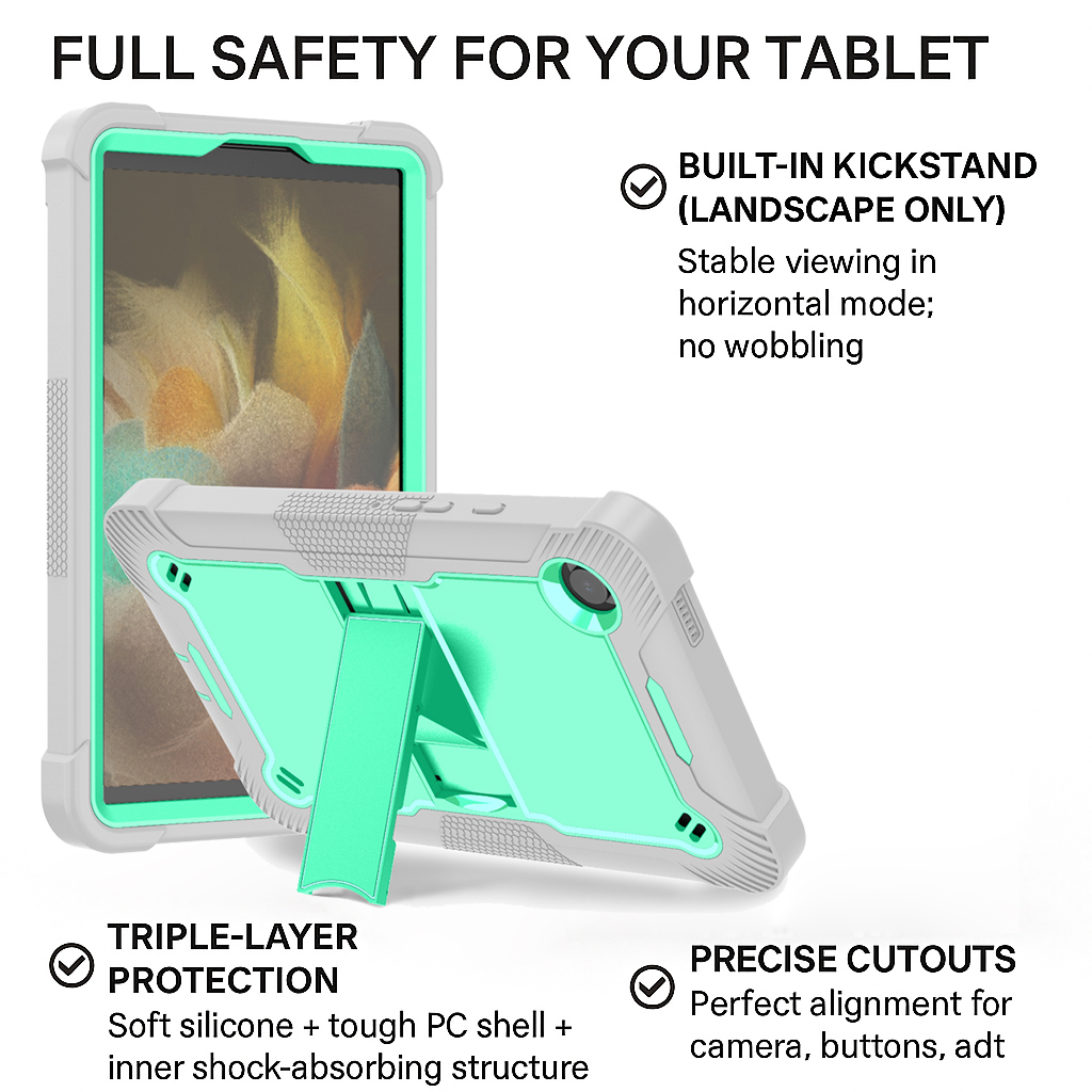 TOZIZO Kid-Friendly Rugged Hybrid Silicone Survivor Tablet Case for Galaxy Tab A11 X133/X135B - Green Grey