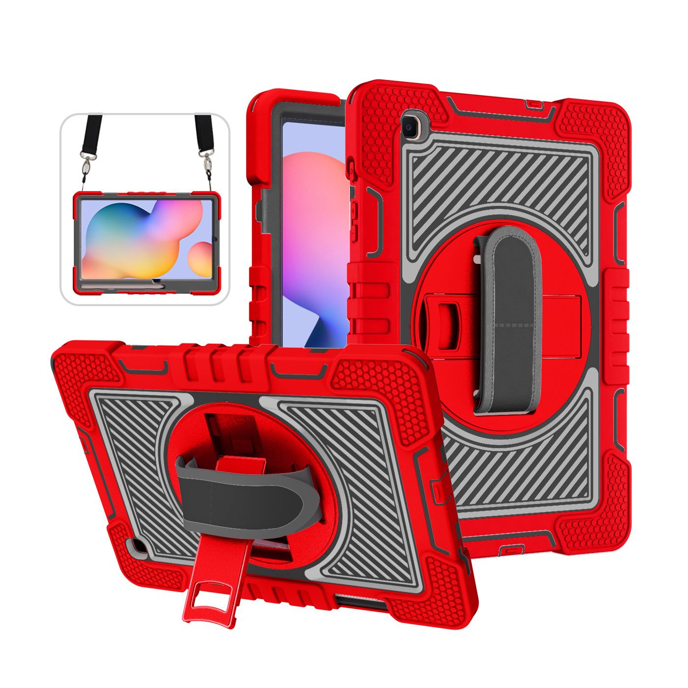 TOZIZO Red Heavy Duty Samsung Galaxy Tab S6 Lite 10.4 Case – 360° Stand, Hand Grip & Shoulder Strap for Industrial B2B Use