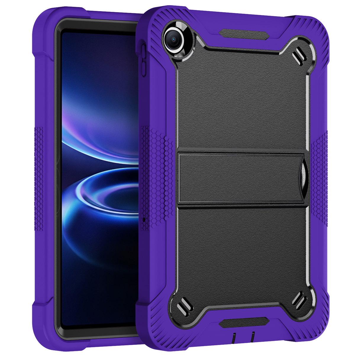 TOZIZO Purple Black Industrial Armor Case for Redmi Pad2 SE, Tough Silicone PC Hybrid Shell with Multi-Angle Kickstand