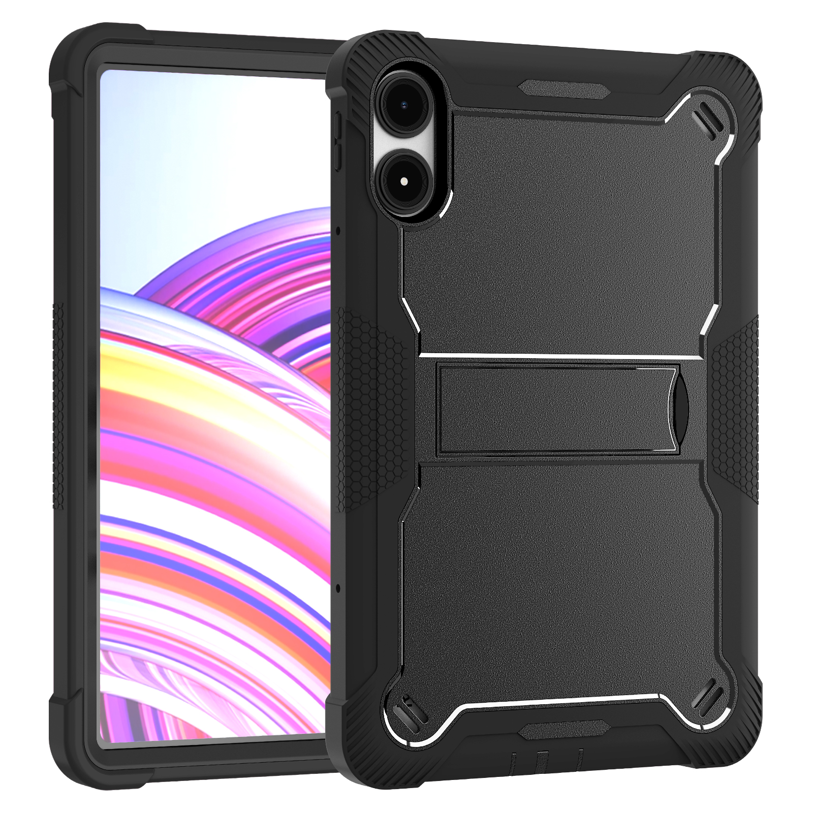 TOZIZO for Redmi Pad Pro 12.1 Black Rugged Shockproof Tablet Case with Foldable Multi-Angle Landscape Kickstand, 3-Layer Silicone PC Protective Cover