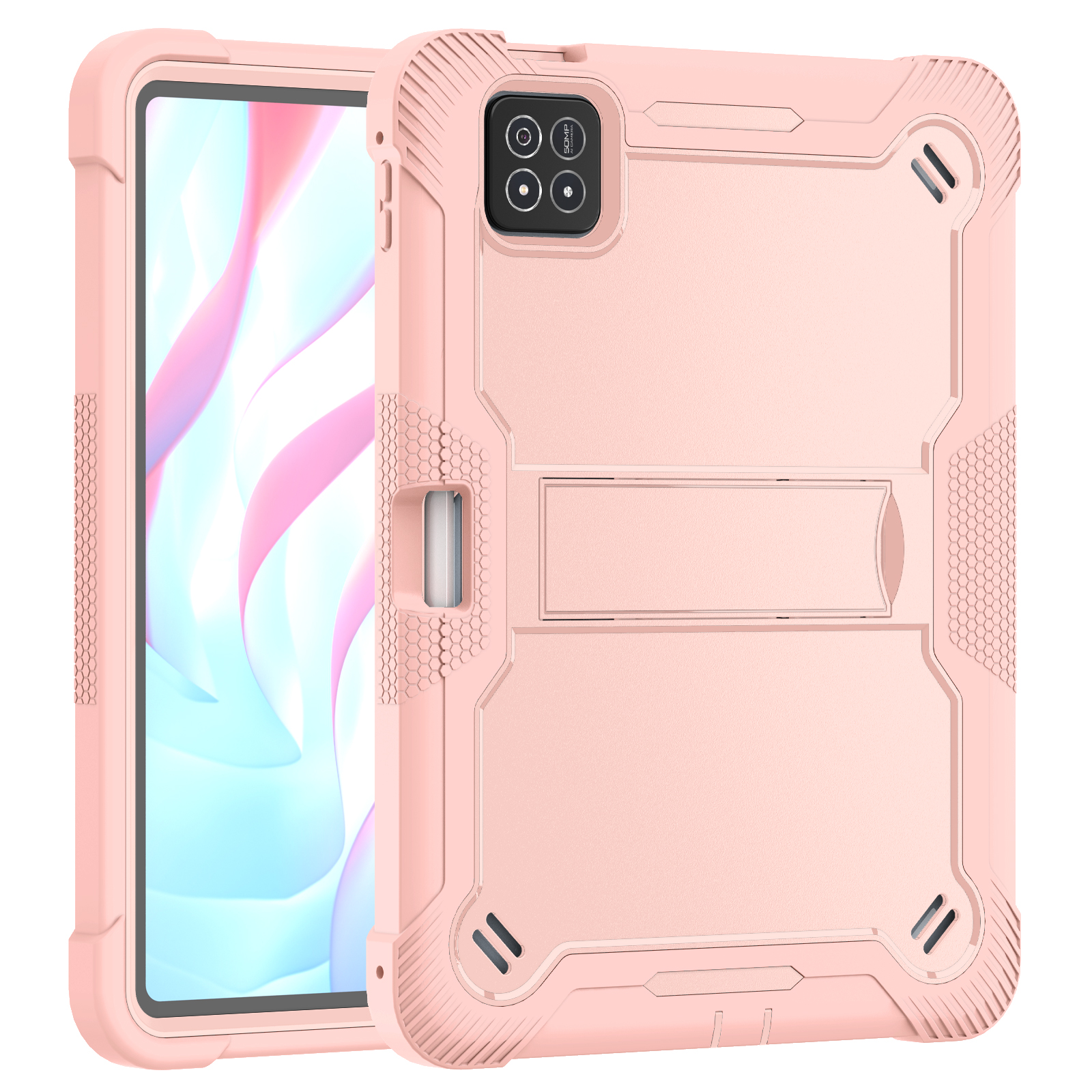 TOZIZO Rose Gold Rugged Cover for Xiaomi Pad 7 / 7 Pro, Foldable Viewing Stand & 3-Layer Silicone PC Protection for Retail Distribution