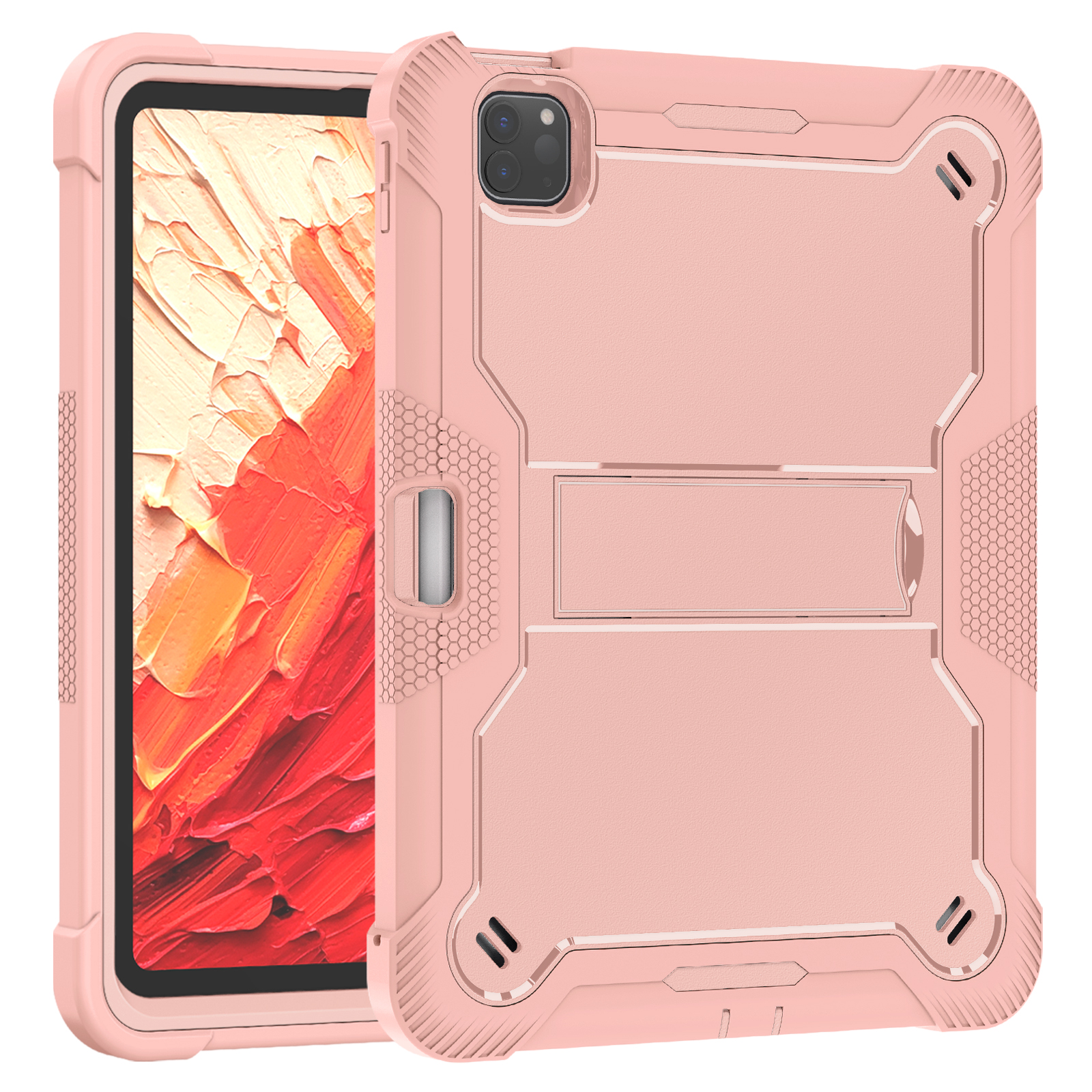 TOZIZO Professional Hybrid Armor Case for iPad Pro 11 2024 with Foldable Landscape Stand & Pencil Holder - Rose Gold