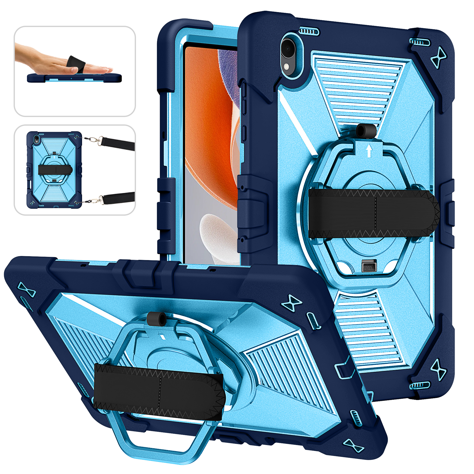 TOZIZO For Tab S12 Plus Navy Blue Heavy Duty Rugged Case with 360° Rotating Stand Hand Strap Shoulder Strap