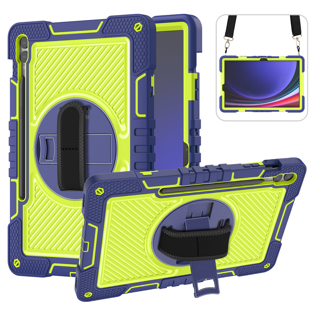 TOZIZO Navy Blue Shockproof Case for Samsung Galaxy Tab S10 Plus with Swivel Stand, Hand Grip & Shoulder Strap