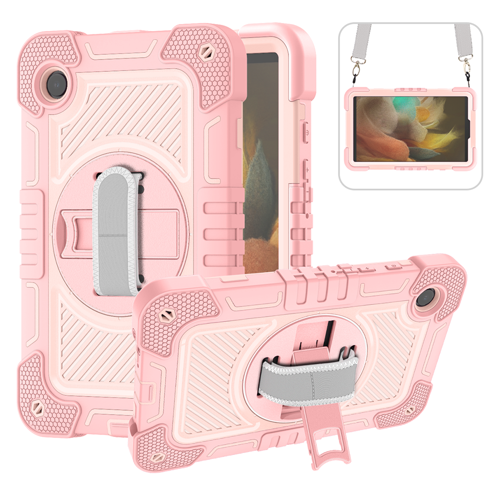 TOZIZO Rose Gold Hybrid Armor Case with 360° Multi-Angle Kickstand, Adjustable Hand Strap & Shoulder Carry for Samsung Tab A9