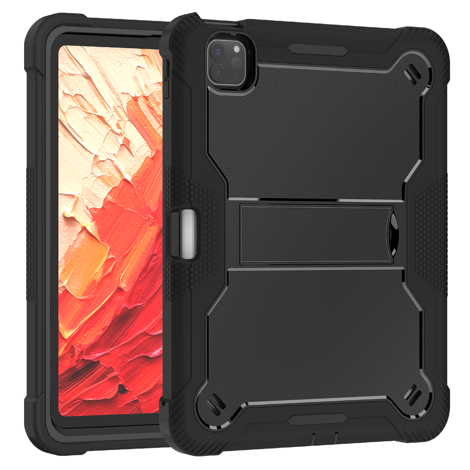 TOZIZO Heavy Duty Shockproof Case for iPad Pro 11 2024 with Foldable Landscape Stand & Pencil Holder - Black