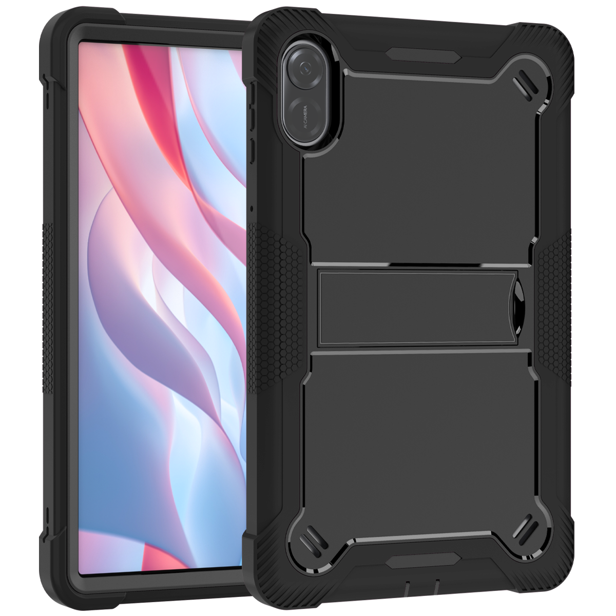 TOZIZO Black Enterprise Rugged Case for Honor Pad X9 | Foldable Multi-Angle Landscape Kickstand, 3-in-1 Silicone PC Shockproof Cover for Bulk Procurement