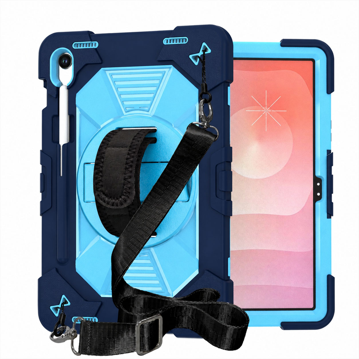 TOZIZO for Samsung S10/S10 Lite Navy Blue Rugged Fleet Case with Foldable Stand & Hand Grip