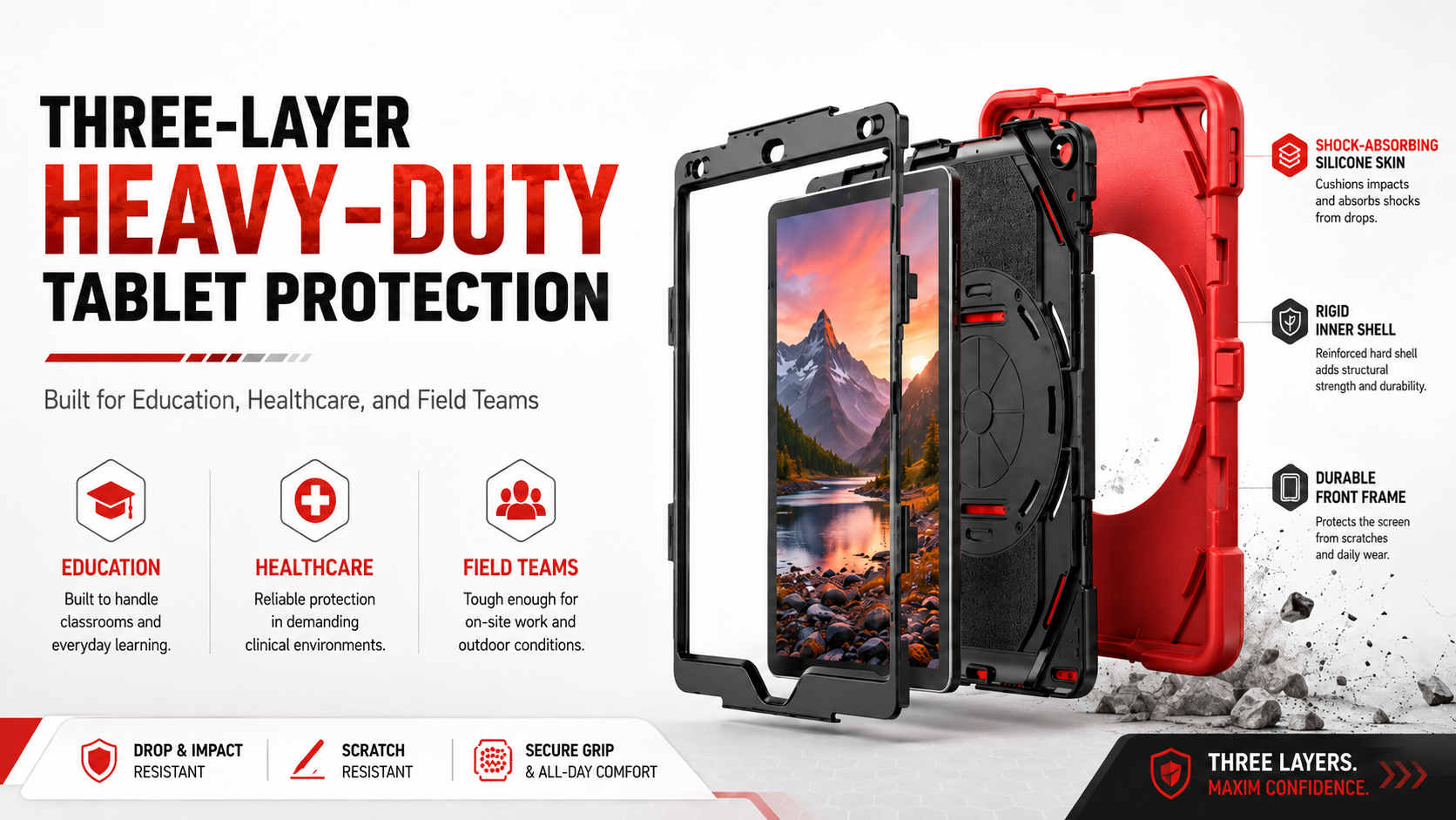 Three-Layer Heavy-Duty Tablet Protection for Education, Healthcare, and Field Teams