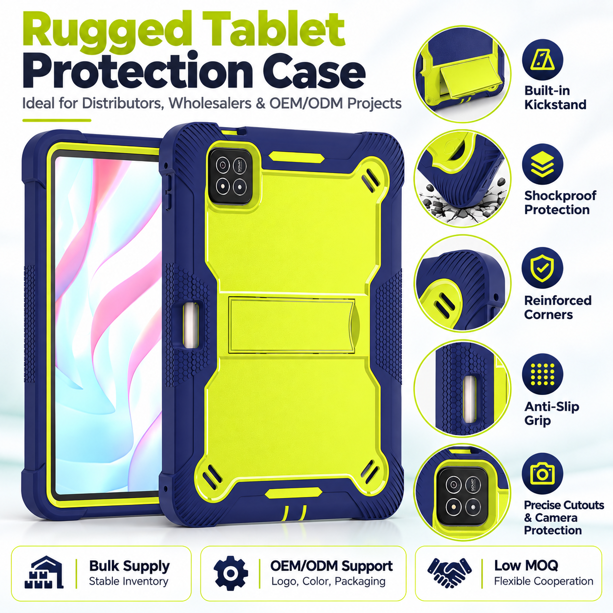 TOZIZO Navy Blue Enterprise Rugged Tablet Case for Xiaomi Pad 9 – Heavy Duty Drop Protection Silicone PC Case with Folding Horizontal Stand