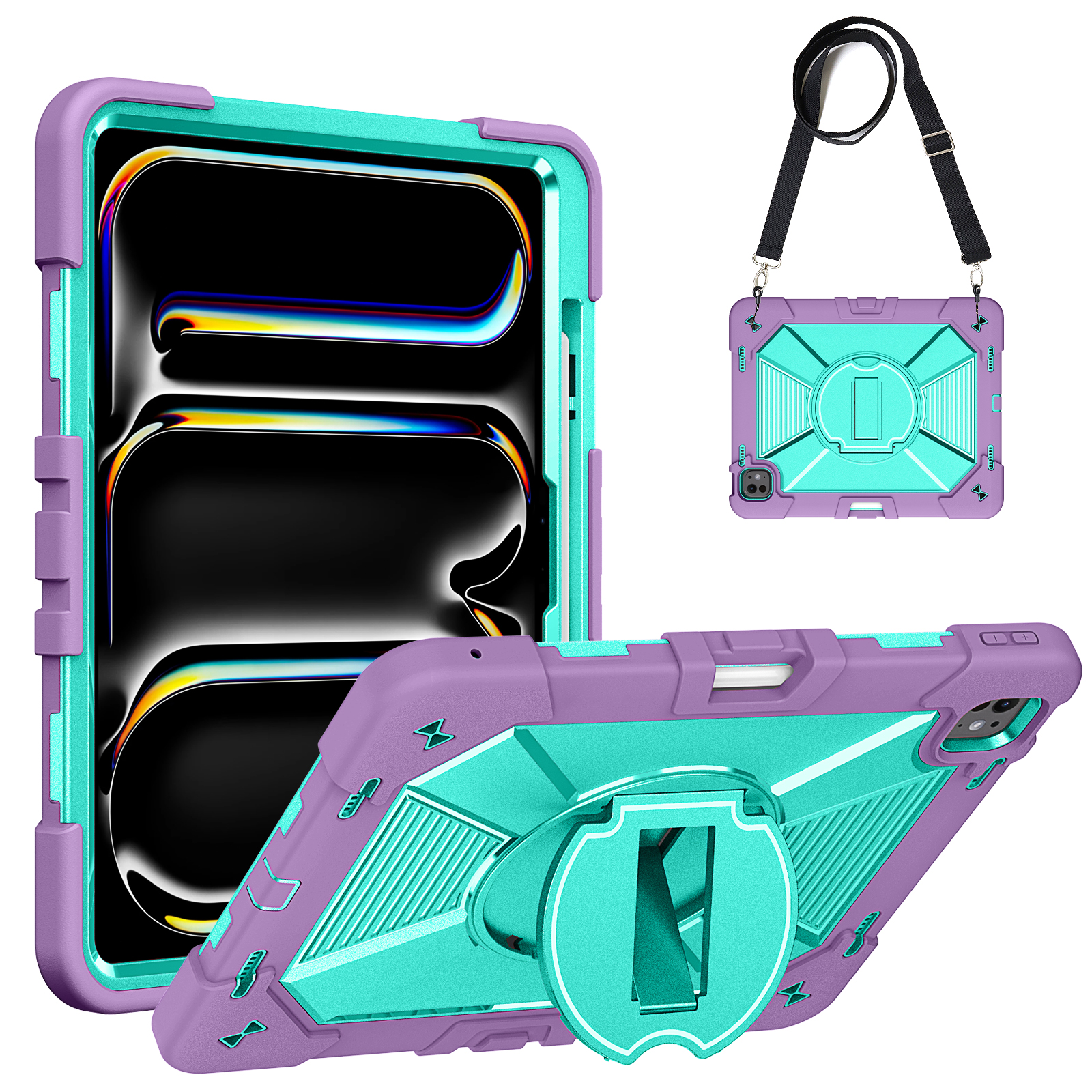 TOZIZO Purple & Mint Green Rugged Tablet Case for iPad Pro 13 Triple Layer Cover