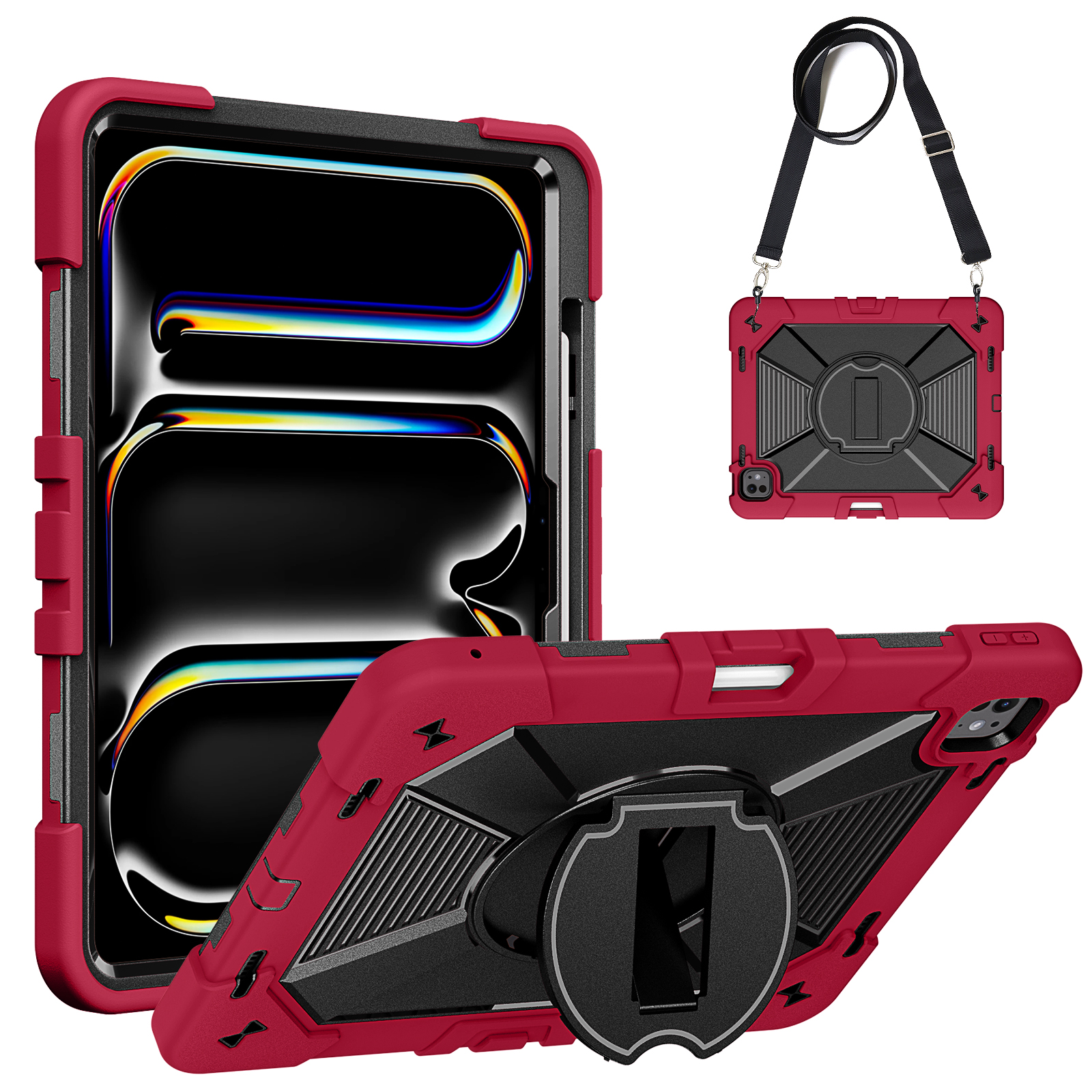 TOZIZO Burgundy & Black Multi Angle Kickstand iPad Pro 13 Protective Tablet Case