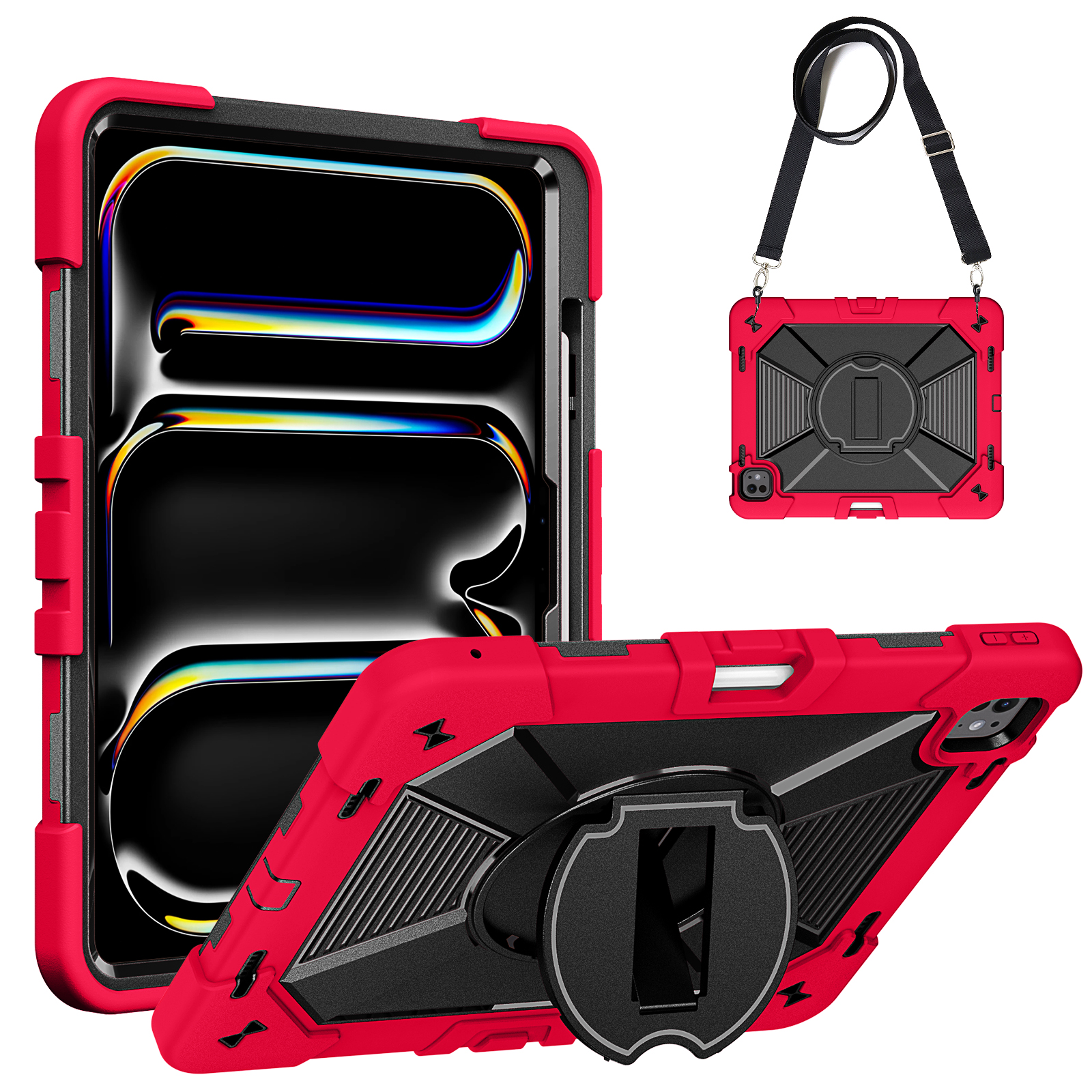 TOZIZO Red & Black Shockproof iPad Air 13 Silicone Tablet Case Heavy Duty Armor Cover