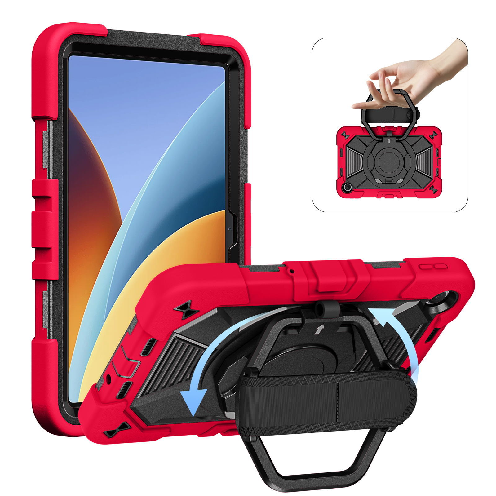 TOZIZO Red School Protective Case for Redmi Pad2 9.7 with 360° Stand, Adjustable Hand Grip & Carry Strap